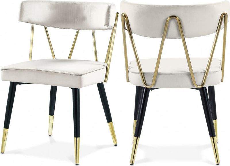 Rheingold Velvet Upholstered Dining Chair in Cream, Set of 2 - 854Cream-C