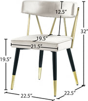 Rheingold Velvet Upholstered Dining Chair in Cream, Set of 2 - 854Cream-C