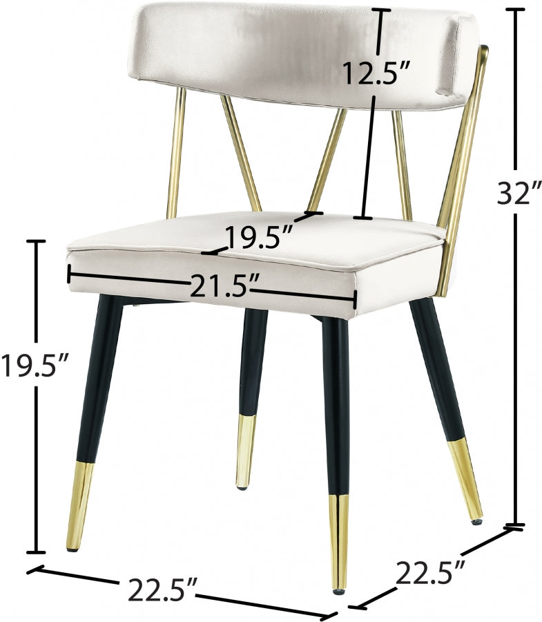 Rheingold Velvet Upholstered Dining Chair in Cream, Set of 2 - 854Cream-C