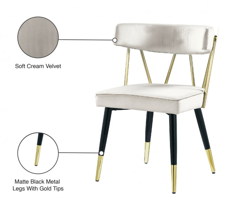 Rheingold Velvet Upholstered Dining Chair in Cream, Set of 2 - 854Cream-C