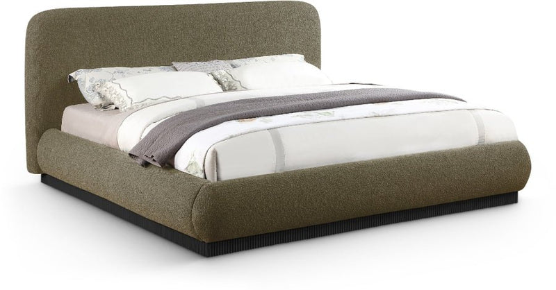 Rigby Boucle Fabric King Bed Olive - Gate FurnitureKing Bed