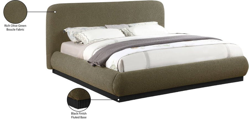 Rigby Boucle Fabric King Bed Olive - Gate FurnitureKing Bed