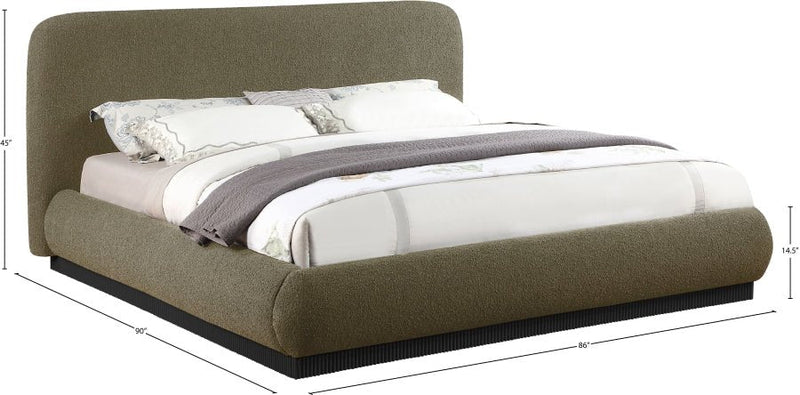 Rigby Boucle Fabric King Bed Olive - Gate FurnitureKing Bed