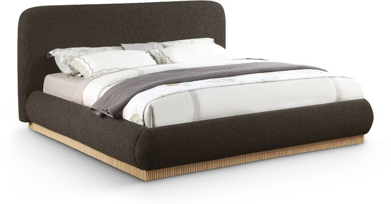 Rigby Boucle Fabric Queen Bed Brown - Gate FurnitureQueen Bed