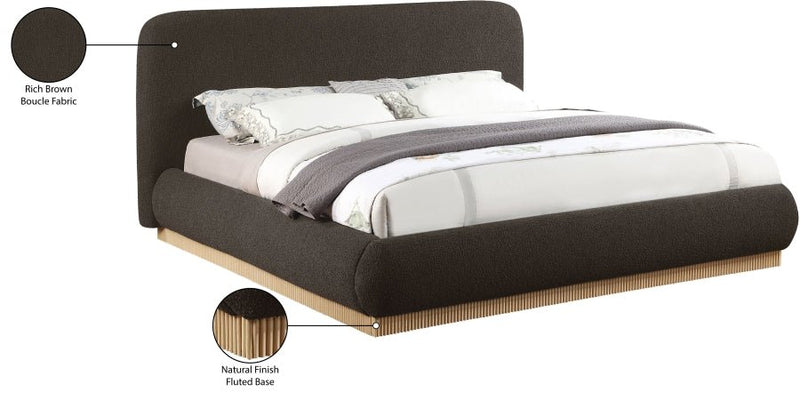 Rigby Boucle Fabric Queen Bed Brown - Gate FurnitureQueen Bed