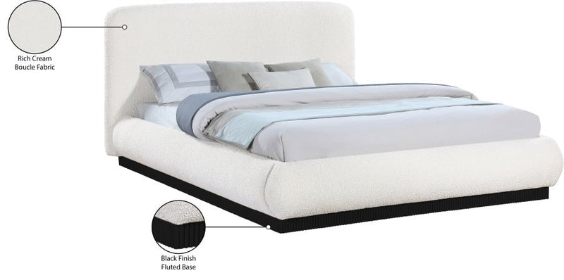 Rigby Boucle Fabric Queen Bed Cream - Gate FurnitureQueen Bed