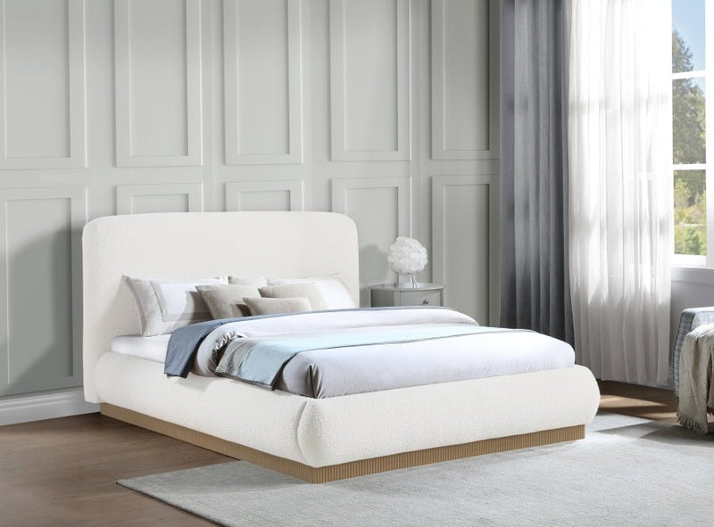 Rigby Boucle Fabric Queen Bed Cream - Gate FurnitureQueen Bed