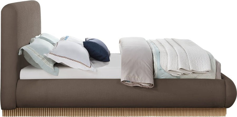 Rigby Linen Textured Fabric King Bed Brown - Gate FurnitureKing Bed