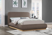 Rigby Linen Textured Fabric King Bed Brown - Gate FurnitureKing Bed