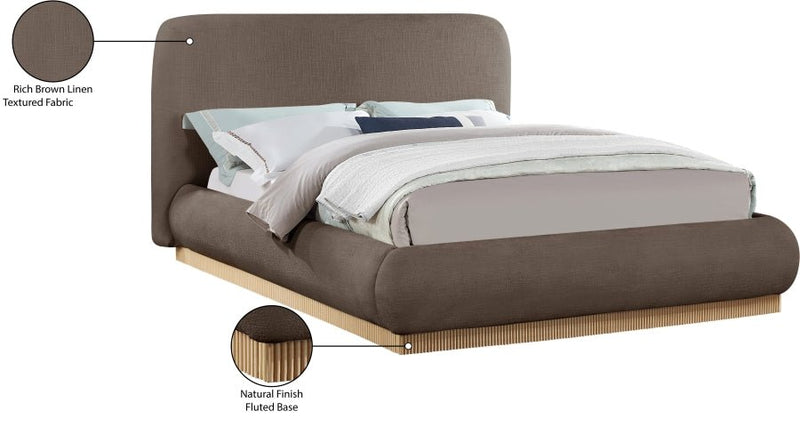 Rigby Linen Textured Fabric King Bed Brown - Gate FurnitureKing Bed