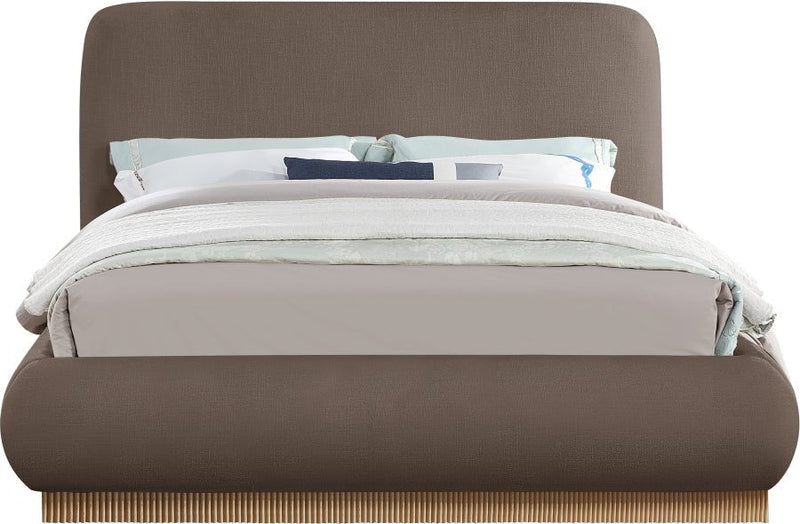 Rigby Linen Textured Fabric King Bed Brown - Gate FurnitureKing Bed