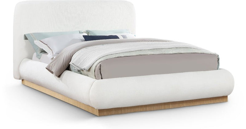 Rigby Linen Textured Fabric King Bed Cream - Gate FurnitureKing Bed