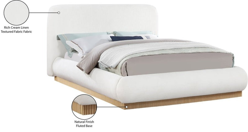 Rigby Linen Textured Fabric Queen Bed Cream - Gate FurnitureQueen Bed
