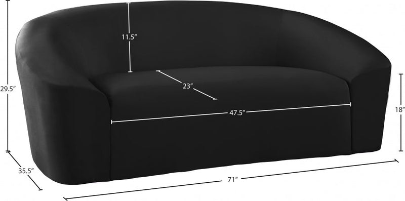 Riley 71" Velvet Upholstered Loveseat in Black - 610Black-L