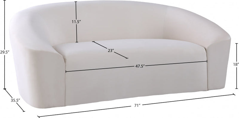 Riley 71" Velvet Upholstered Loveseat in Cream - 610Cream-L