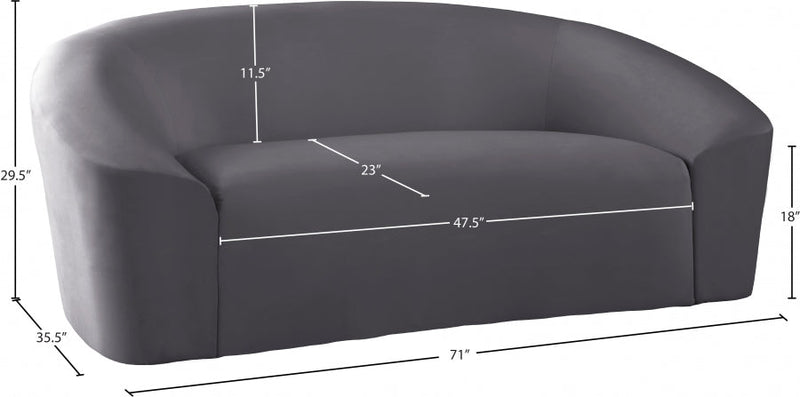 Riley 71" Velvet Upholstered Loveseat in Grey - 610Grey-L
