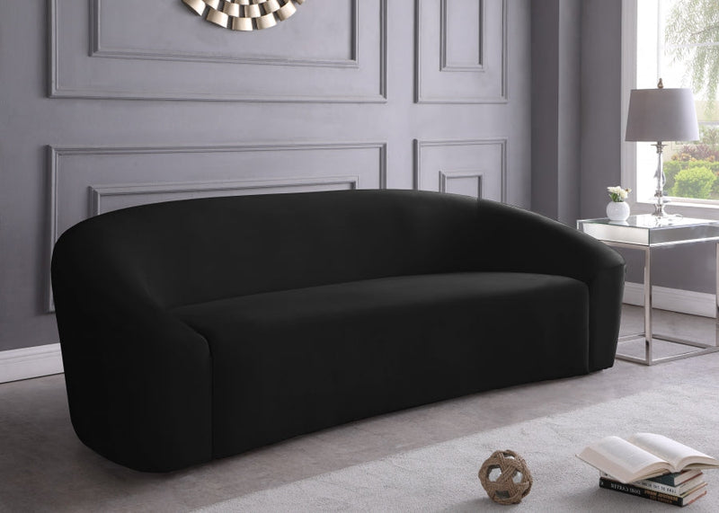 Riley 91" Velvet Upholstered Sofa in Black - 610Black-S