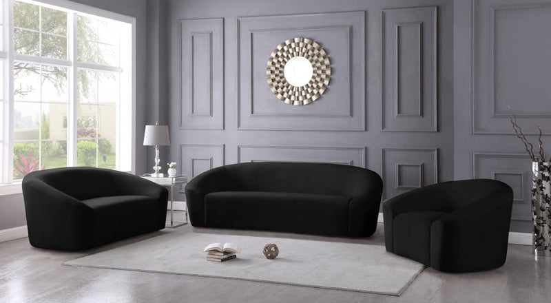 Riley 91" Velvet Upholstered Sofa in Black - 610Black-S