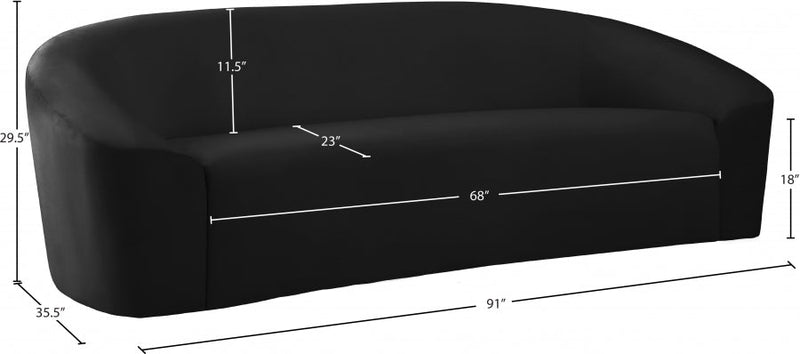 Riley 91" Velvet Upholstered Sofa in Black - 610Black-S