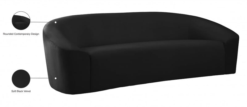 Riley 91" Velvet Upholstered Sofa in Black - 610Black-S