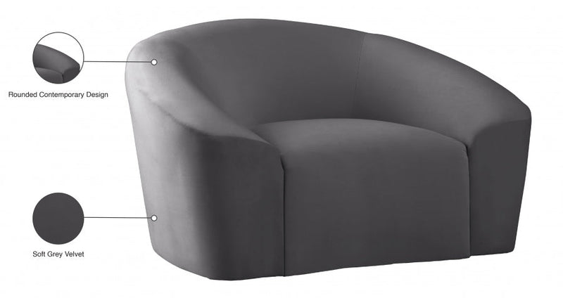 Riley Velvet Upholstered Chair in Grey - 610Grey-C