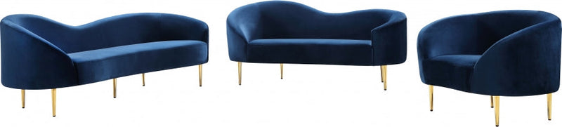 Ritz 67" Velvet Upholstered Loveseat in Blue - 659Navy-L