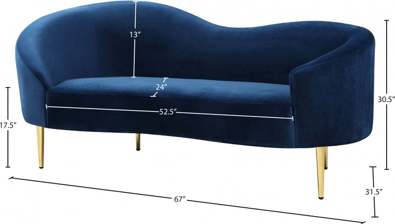 Ritz 67" Velvet Upholstered Loveseat in Blue - 659Navy-L