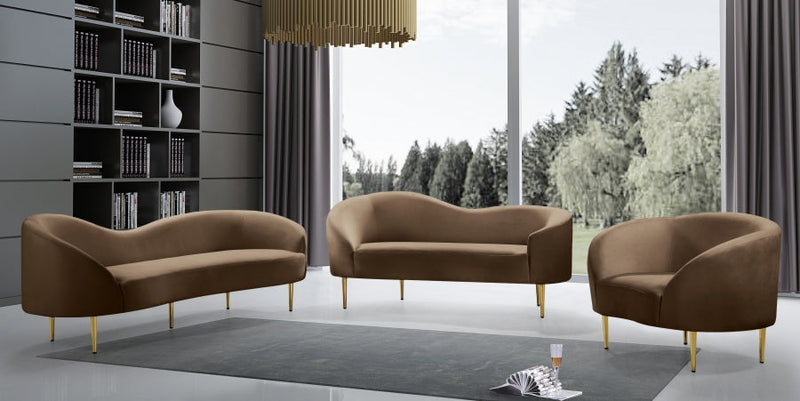Ritz 67" Velvet Upholstered Loveseat in Brown - 659Brown-L