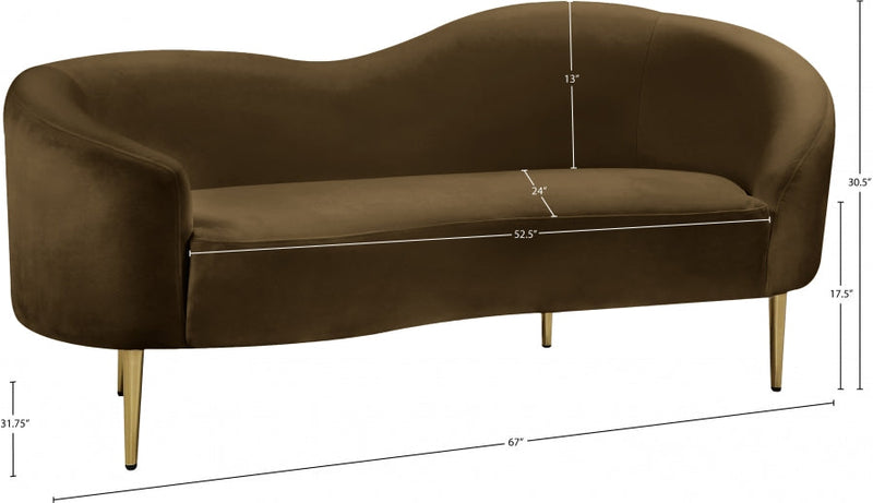 Ritz 67" Velvet Upholstered Loveseat in Brown - 659Brown-L