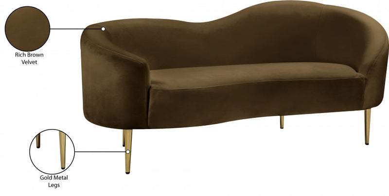 Ritz 67" Velvet Upholstered Loveseat in Brown - 659Brown-L