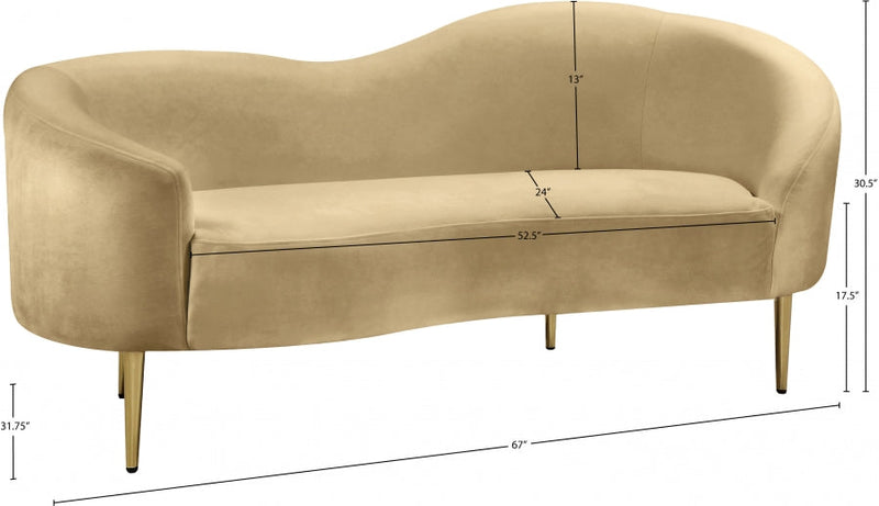 Ritz 67" Velvet Upholstered Loveseat in Camel - 659Camel-L