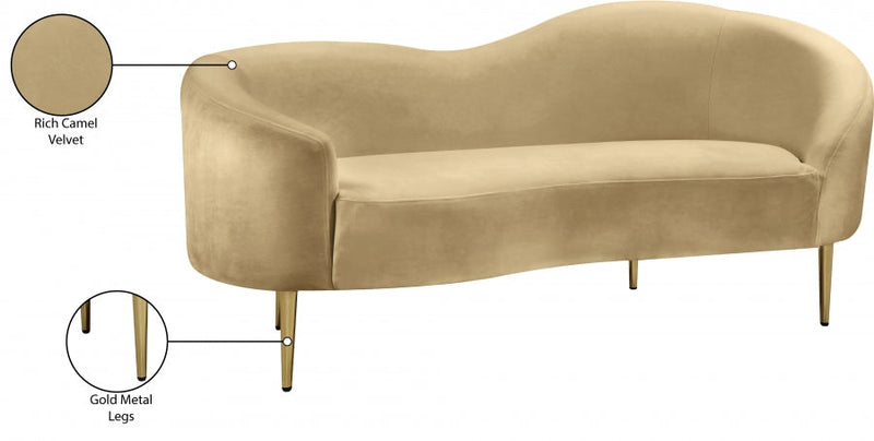 Ritz 67" Velvet Upholstered Loveseat in Camel - 659Camel-L
