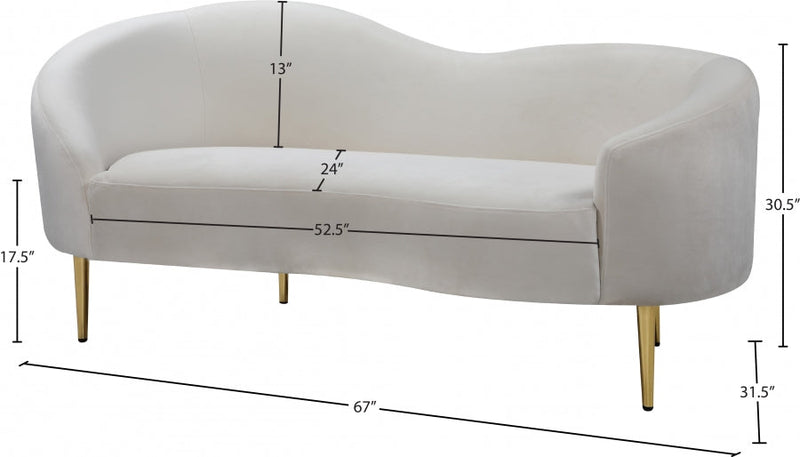 Ritz 67" Velvet Upholstered Loveseat in Cream - 659Cream-L