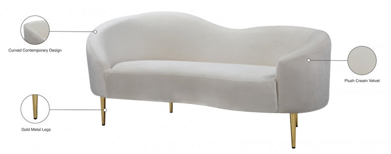 Ritz 67" Velvet Upholstered Loveseat in Cream - 659Cream-L