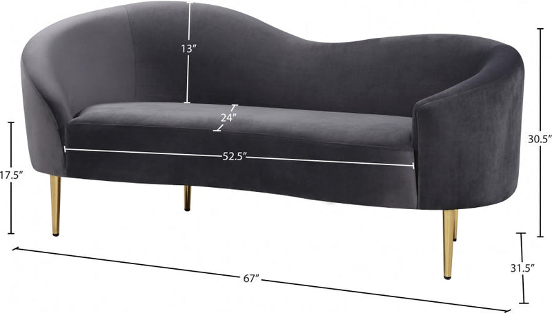 Ritz 67" Velvet Upholstered Loveseat in Grey - 659Grey-L