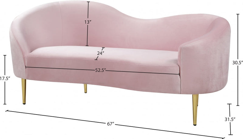 Ritz 67" Velvet Upholstered Loveseat in Pink - 659Pink-L