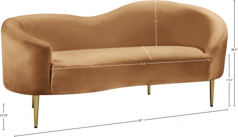 Ritz 67" Velvet Upholstered Loveseat in Saddle - 659Saddle-L