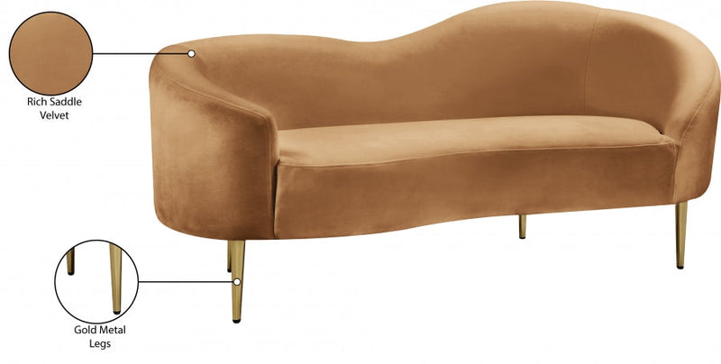 Ritz 67" Velvet Upholstered Loveseat in Saddle - 659Saddle-L