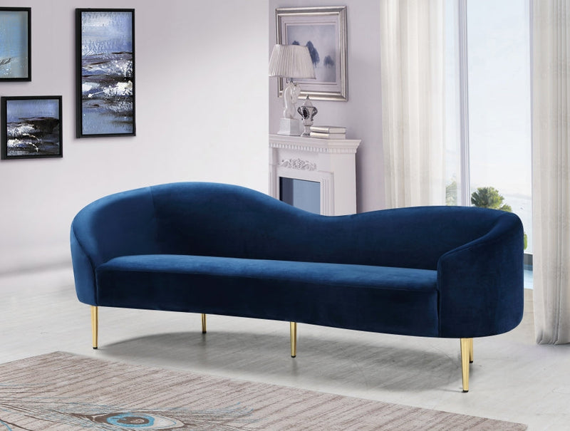 Ritz 85.5" Velvet Upholstered Sofa in Blue - 659Navy-S