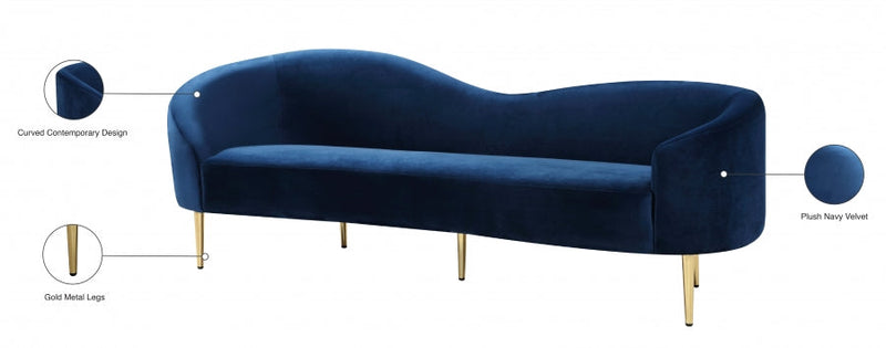 Ritz 85.5" Velvet Upholstered Sofa in Blue - 659Navy-S