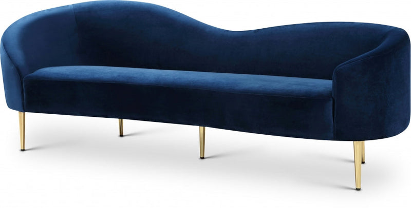 Ritz 85.5" Velvet Upholstered Sofa in Blue - 659Navy-S