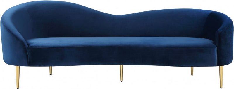 Ritz 85.5" Velvet Upholstered Sofa in Blue - 659Navy-S