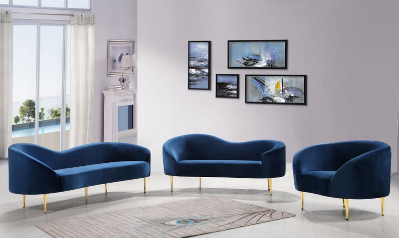 Ritz 85.5" Velvet Upholstered Sofa in Blue - 659Navy-S