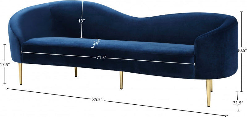 Ritz 85.5" Velvet Upholstered Sofa in Blue - 659Navy-S