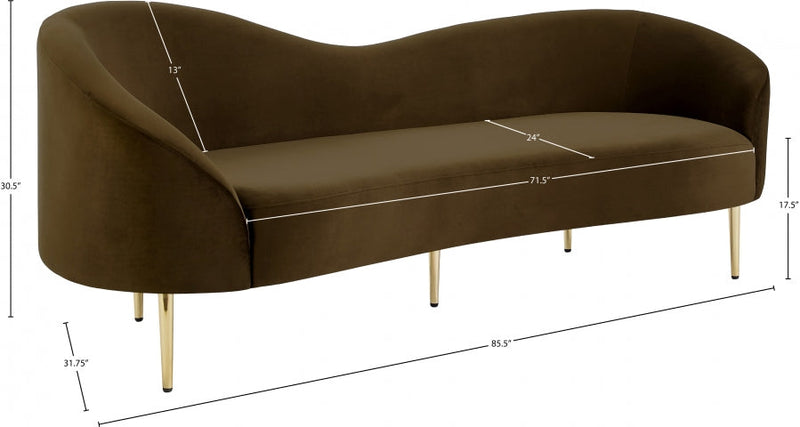Ritz 85.5" Velvet Upholstered Sofa in Brown - 659Brown-S
