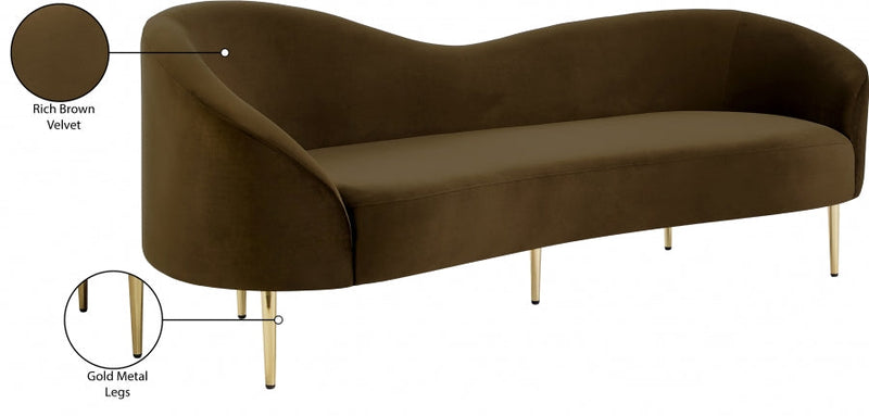 Ritz 85.5" Velvet Upholstered Sofa in Brown - 659Brown-S