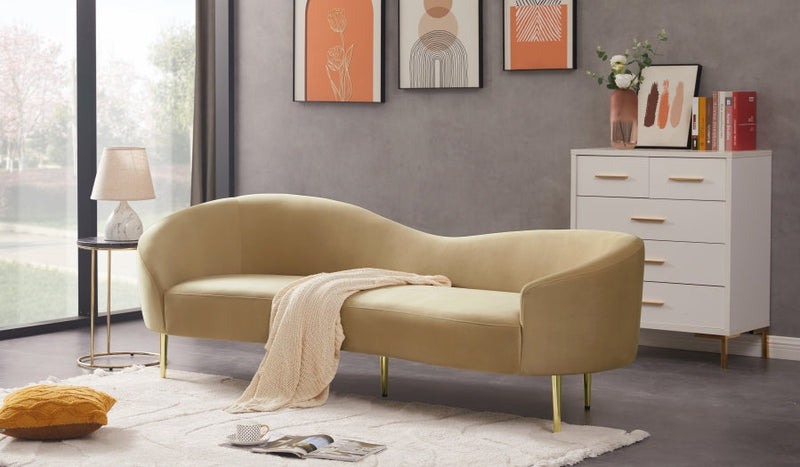 Ritz 85.5" Velvet Upholstered Sofa in Camel - 659Camel-S