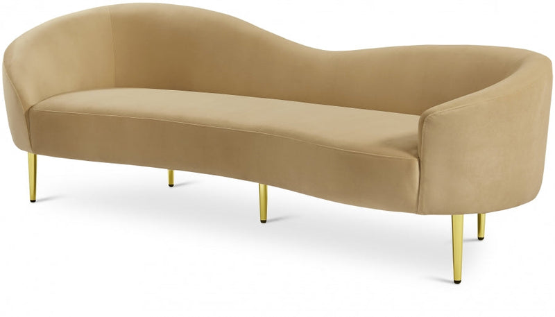 Ritz 85.5" Velvet Upholstered Sofa in Camel - 659Camel-S
