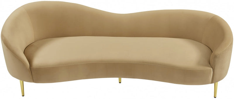 Ritz 85.5" Velvet Upholstered Sofa in Camel - 659Camel-S