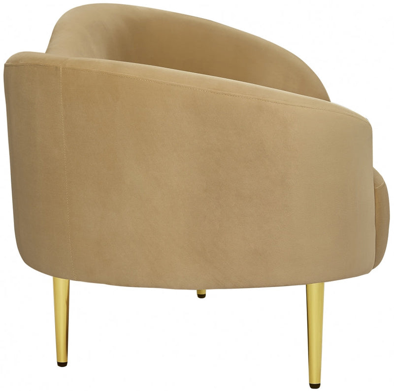 Ritz 85.5" Velvet Upholstered Sofa in Camel - 659Camel-S